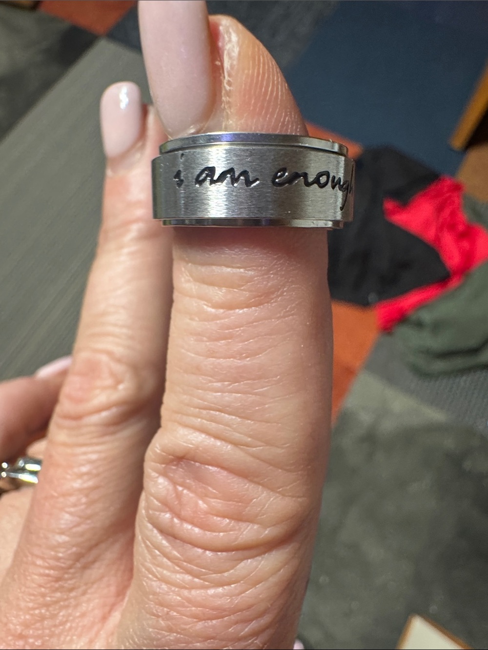 Stainless Steel 'I Am Enough'  Spinner Ring - Silver